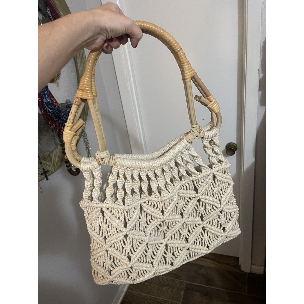 Universal Thread White Crochet Macrame Handbag Wi… - image 4